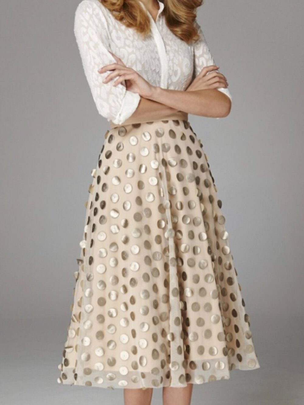 NEW w/ tag Anthropologie Eva Franco Gold Dot Payette Midi Skirt-Size 2